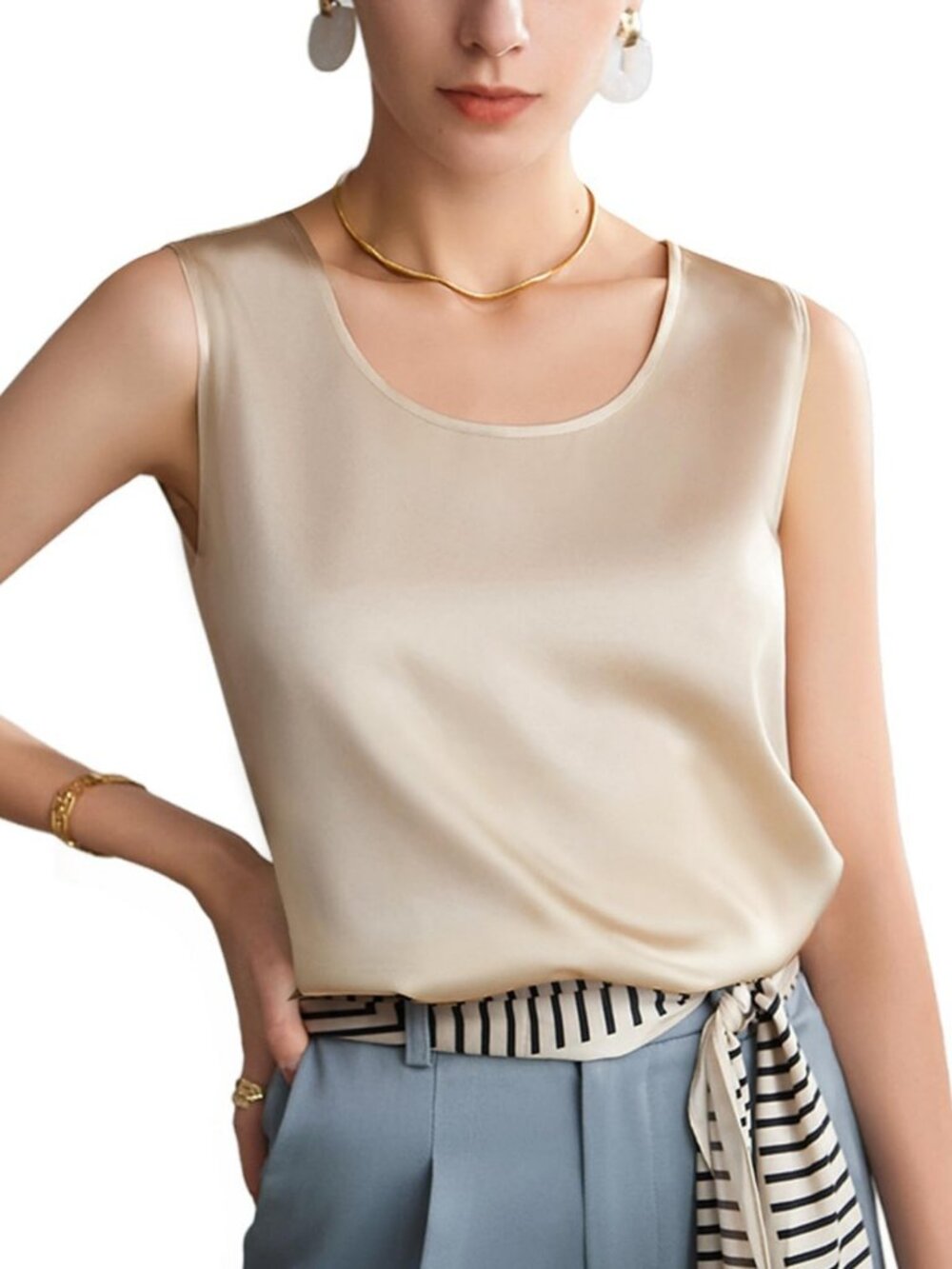 100% Mulberry Silk Sleeveless Tank Top - Loose Fit, Elegant Summer Essential